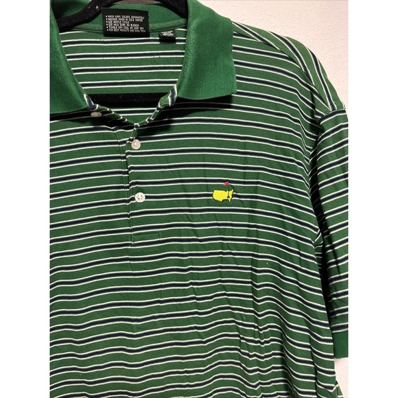 MASTERS COLLECTION Green Striped Short Sleeve Polo Golf Shirt Mens L - Picture 2 of 4